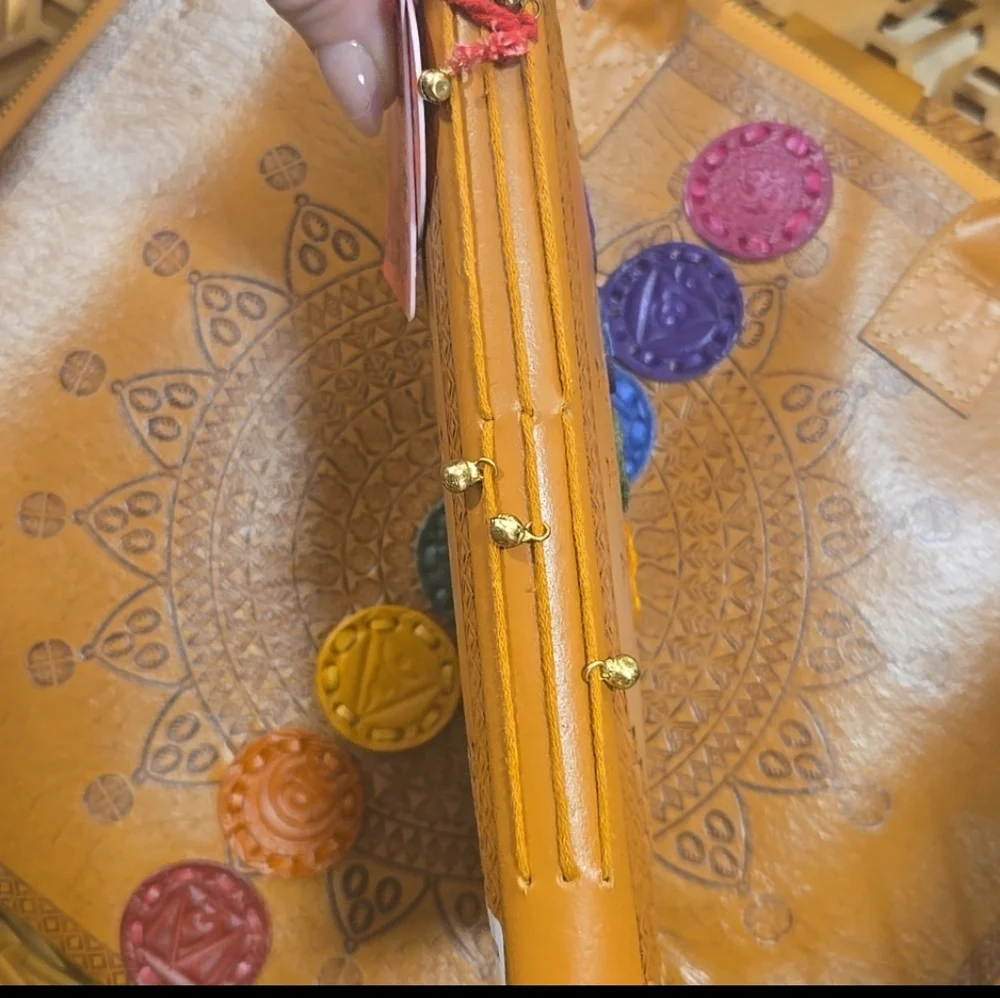 Rare Laptop Bag Chakra Embossed Tan Leather and Notepad Agenda Set